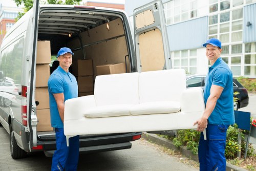 Removal van loading boxes and furniture for a Brompton move